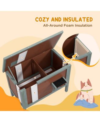 Outdoor Cat House, Wooden Feral Cat House W/ Removable Floor,