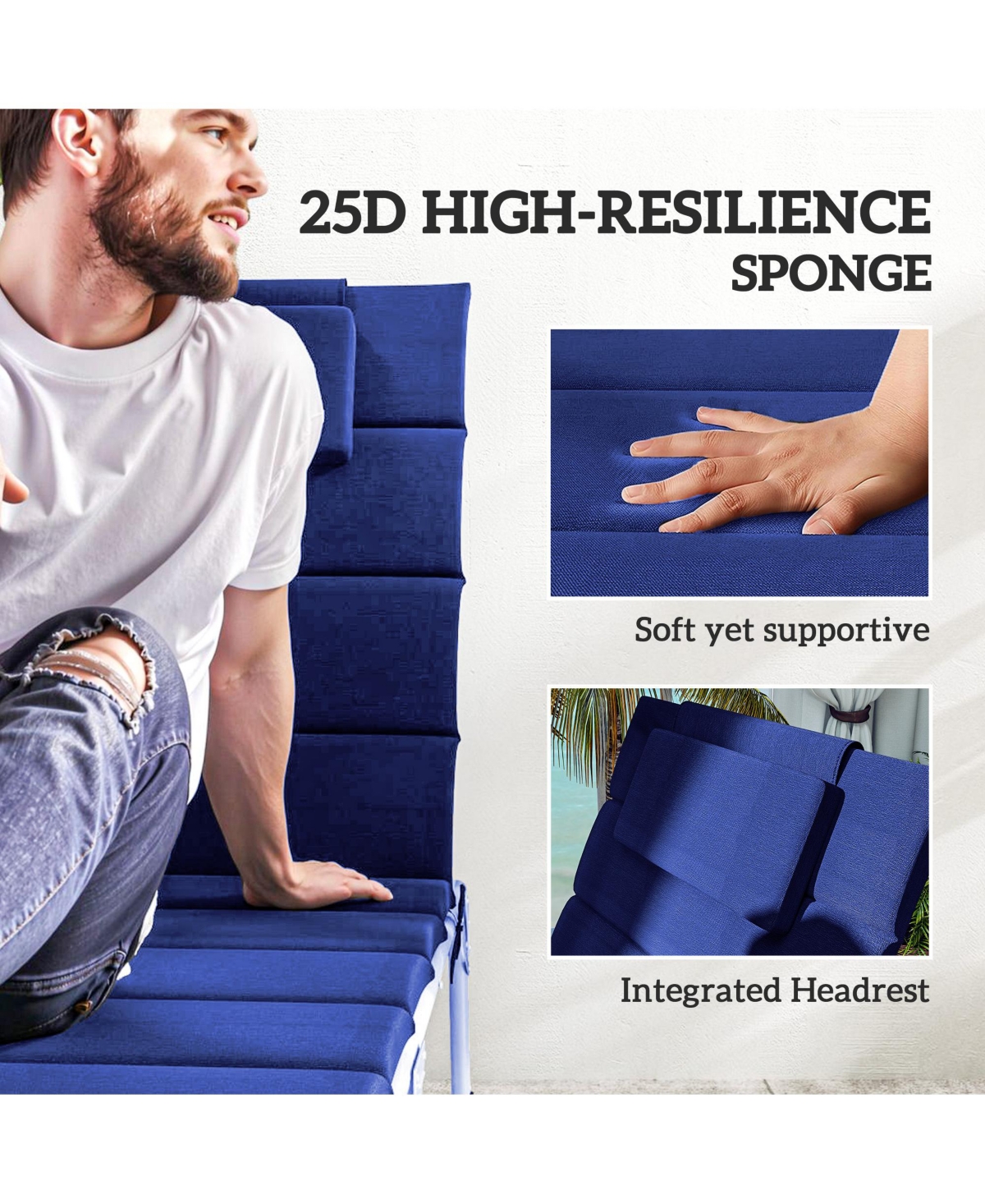 Outsunny 2pcs Olefin Chaise Lounge Chair Cushion, 80" x 26", Dark