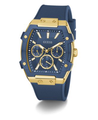 Men's Gold-Tone Indigo Silicone Multi-Function Watch, 44mm