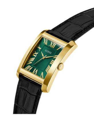 Men's Gold-Tone Black Leather Analog Watch, 34mm