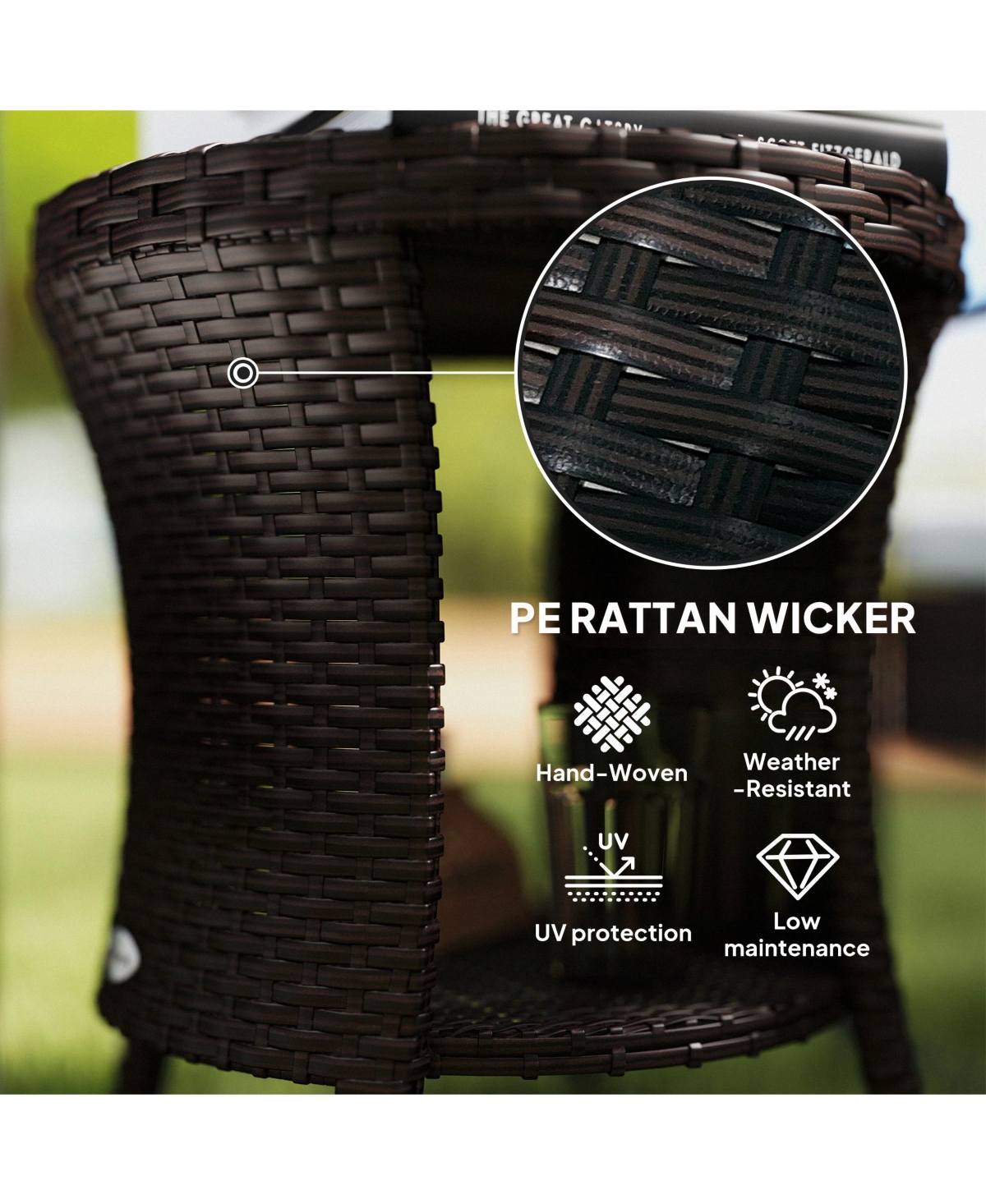 Outsunny 18" Wicker Table, 2-Tier Outdoor Side Mixed