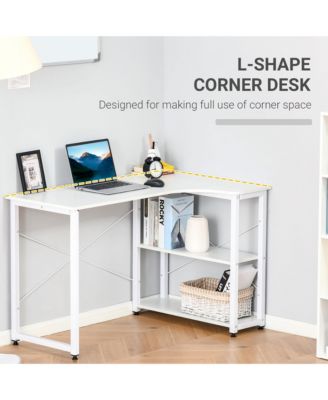 L-Shaped Computer Desk with 2 Side Shelves and Steel Frame