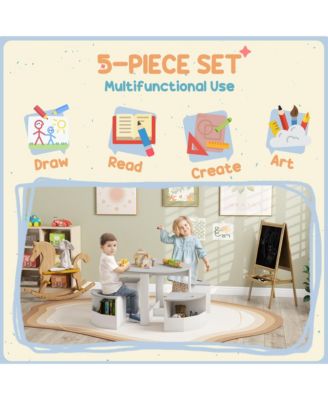 5 Piece Kids Table and Chairs Set with Storage for Activities, Gray
