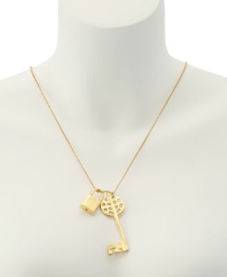 Gold Vintage Lock Key Pendant Necklace