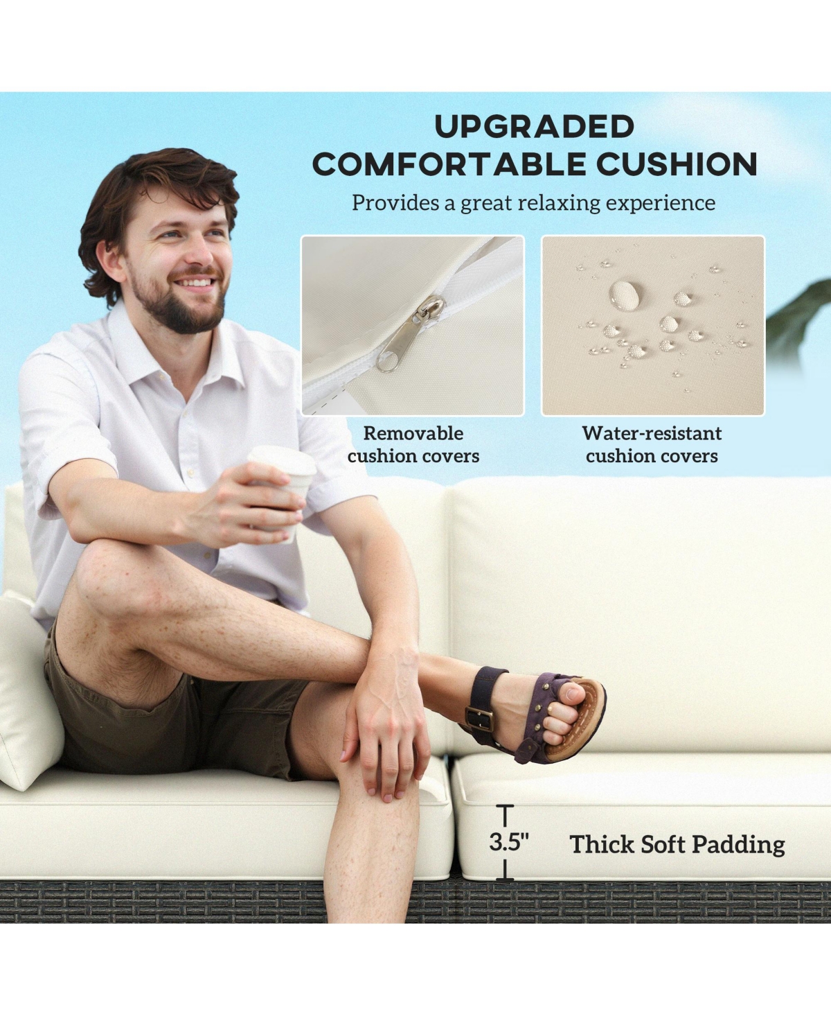 Outsunny Three-Seater Outdoor Wicker Patio Furniture