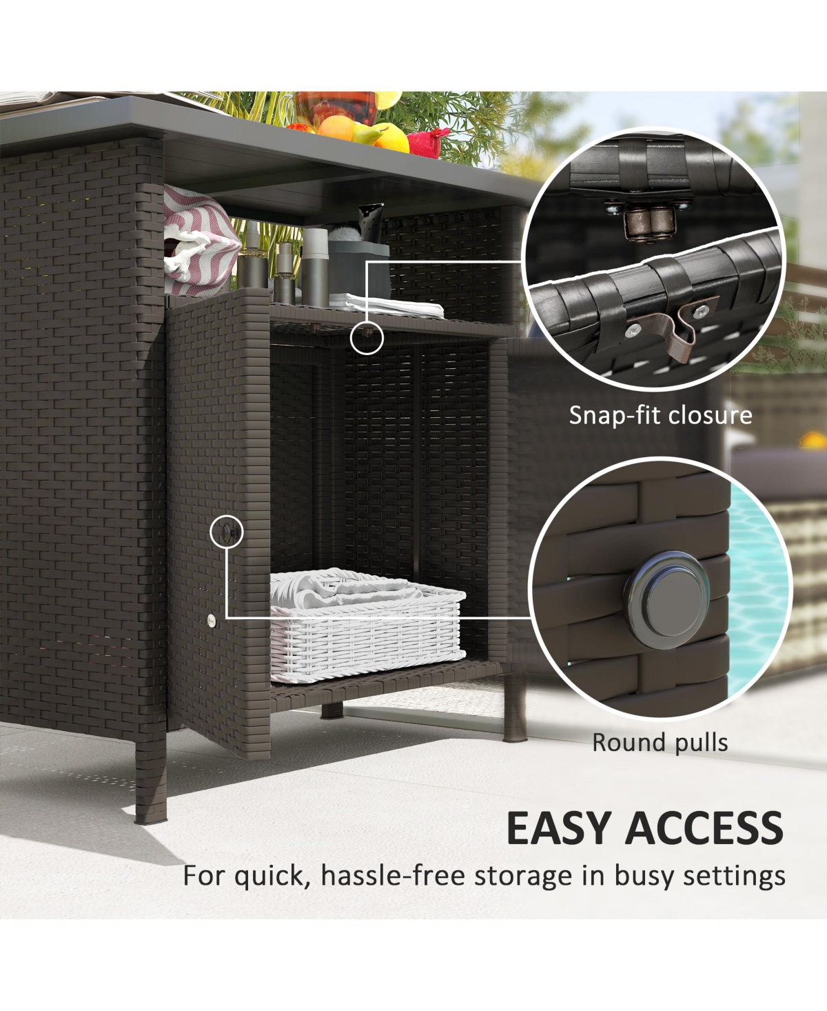 Outsunny Wicker Storage Cabinet, Outdoor Buffet Dark