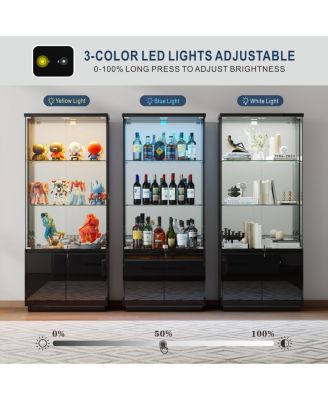 71" LED Glass Wine Cabinet with Lockable Doors