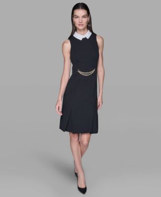 KARL LAGERFELD PARIS - Women's Point Collar Sleeveless Dress