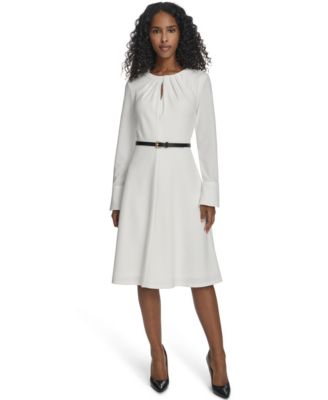 Calvin Klein - Women's Belted Bell Sleeve Crewneck Dress