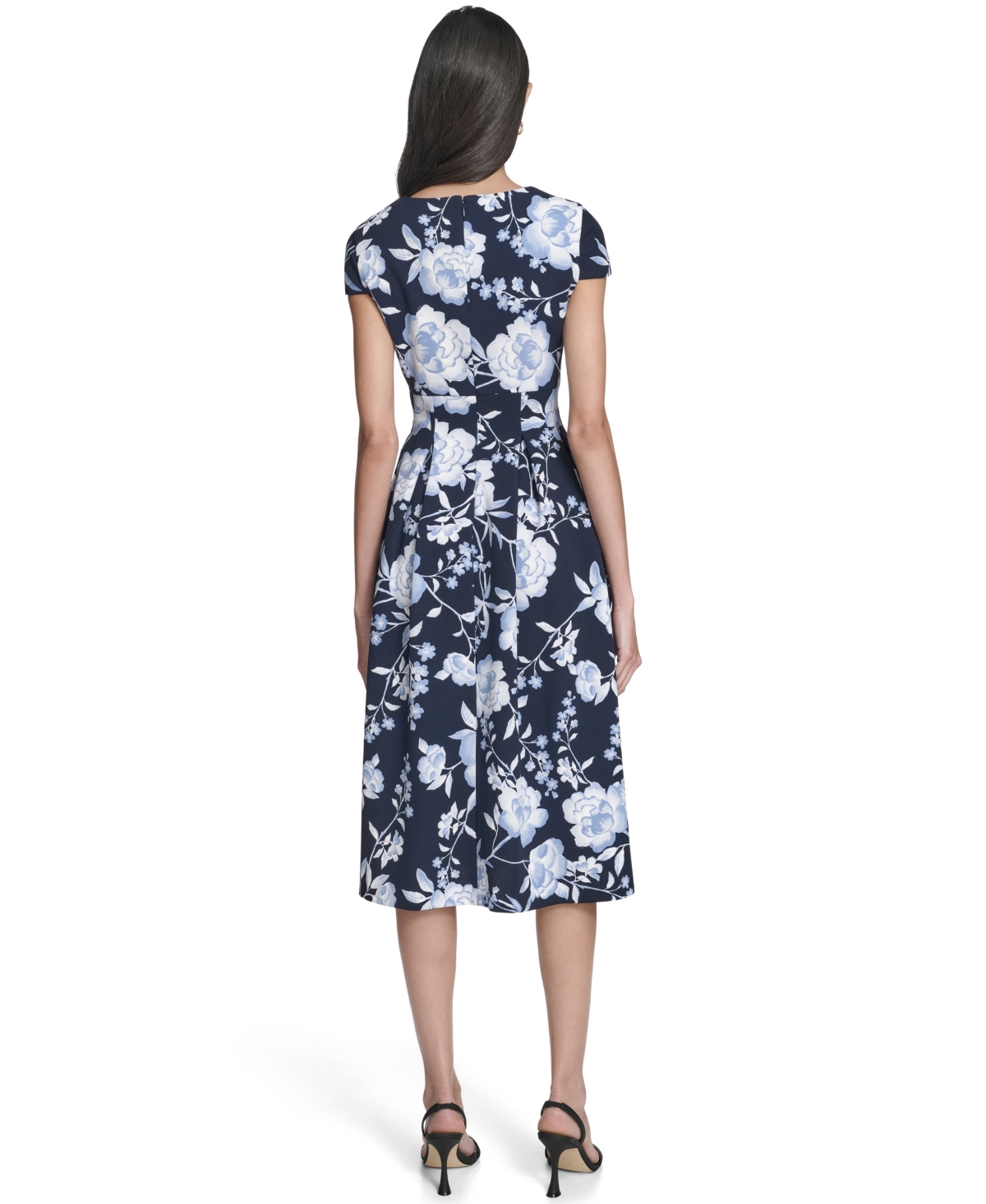 Calvin Klein Women's Floral Print Square Neck Dress In Blue
