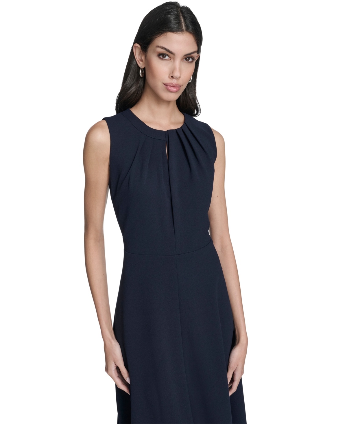 Calvin Klein Women's Pleat Detail Crewneck Midi Dress In Blue