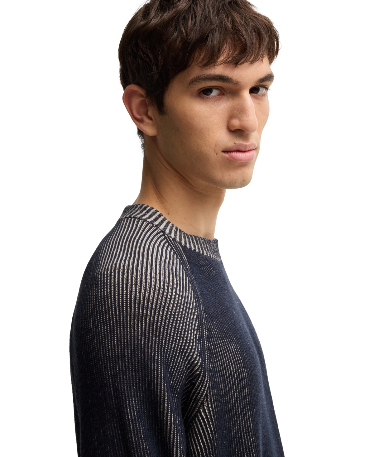 Boss by Hugo Men's Striped Knit Cotton-Linen Sweater