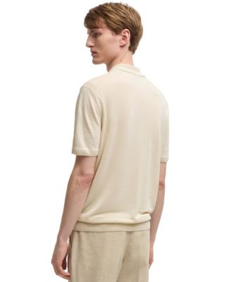 Men's Zip Placket Linen-Blend Knit Sweater