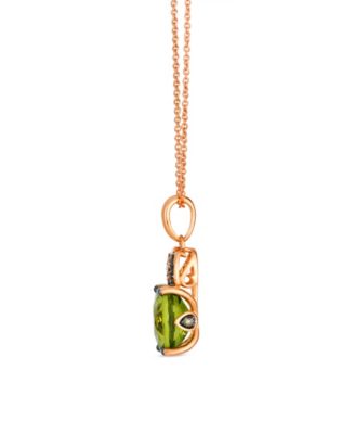 Peridot (2 ct. t.w.), Vanilla and Chocolate Diamonds Pendant Necklace (0.12 ct. t.w.) in 14k Strawberry Gold