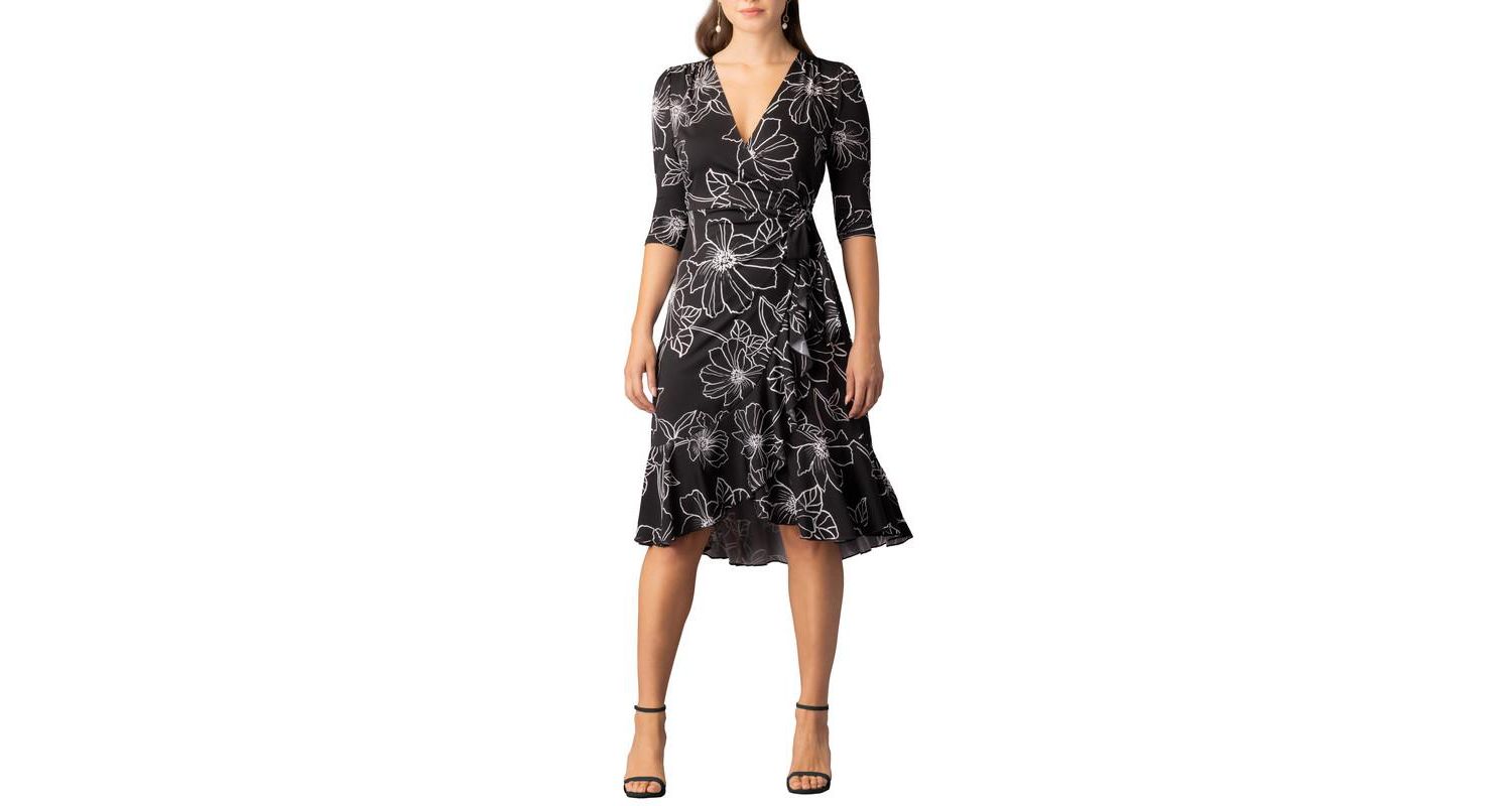 Women's Flirty Flounce Midi Wrap Dress with 3/4 Sleeves