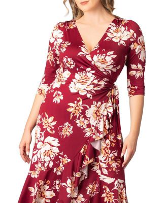 Plus Size Flirty Flounce 3/4-Sleeve Midi Wrap Dress