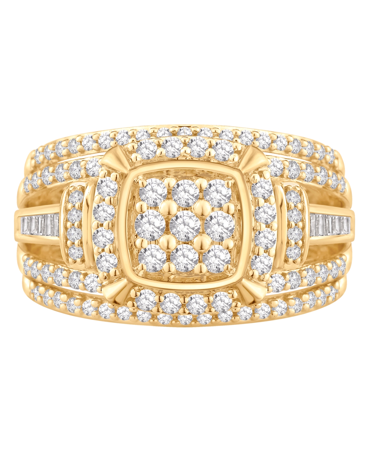 Macy's Diamond Multirow Cluster Ring (1 Ct. T.w.) In 14k Yellow Gold In Gold
