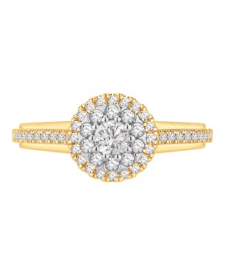 Diamond Halo Cluster Engagement Ring (1/2 ct. t.w.) in 14k Yellow Gold