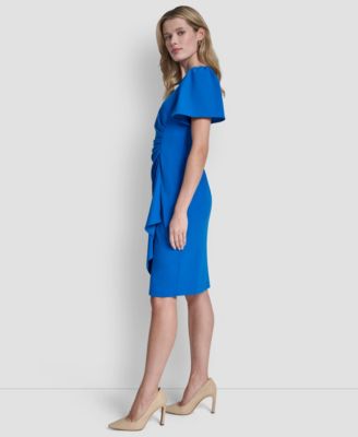 Women's Short Sleeve Scuba Crepe Ruched Sheath Dress