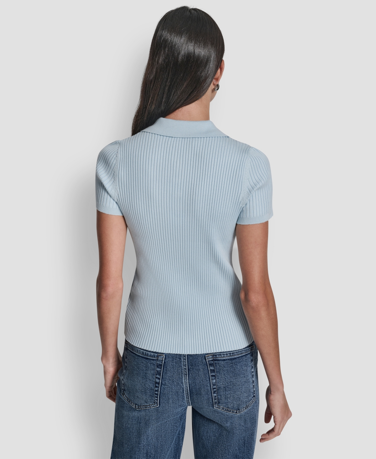 Dkny Jeans Petite Short-Sleeve Ribbed Polo Shirt