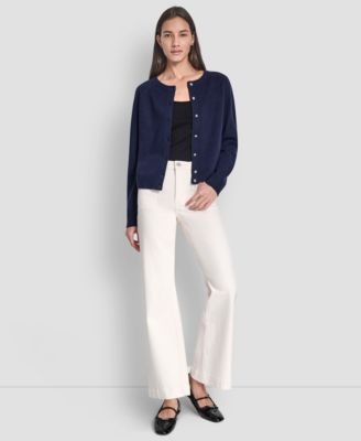 Petite Long-Sleeve Crew Neck Cardigan