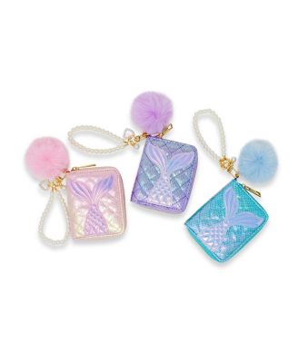 Girls Mermaid Tail Wallet with Pom-Pom & Pearl Strap