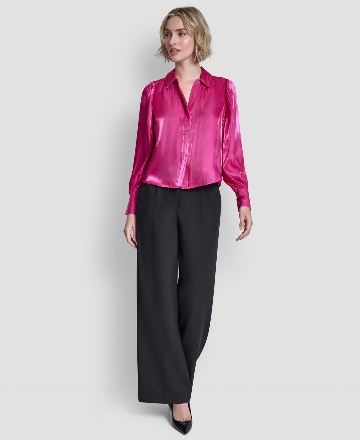 Dkny Petite Balloon-sleeve Blouse In Pink