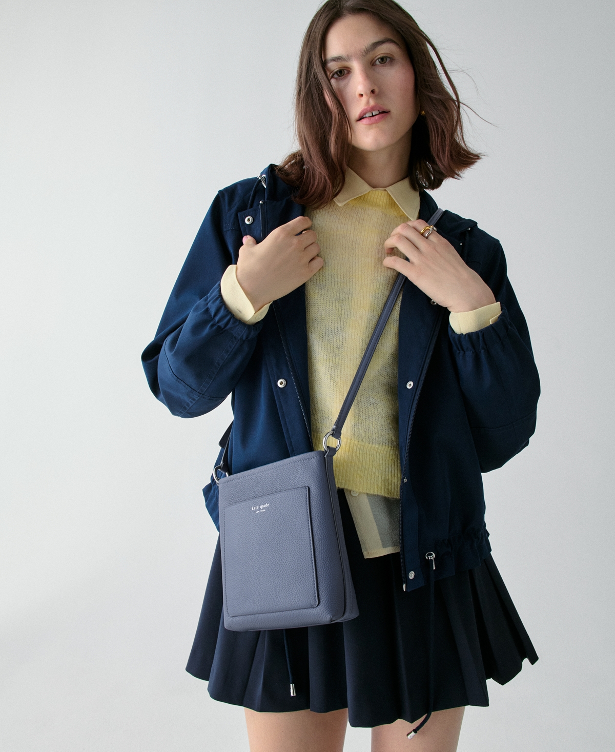 Kate Spade Ava Pebbled Leather Mini Crossbody Bag In Gray