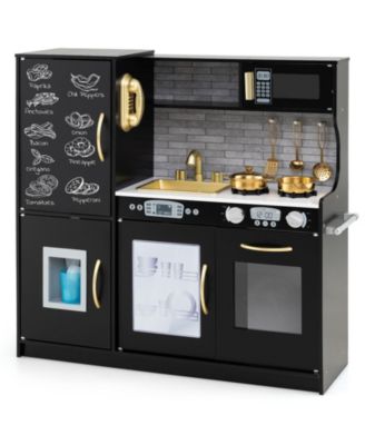 Kids Wooden Pretend Play Kitchen with Blackboard & Accessories