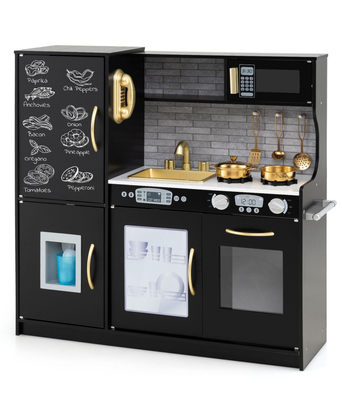 Skonyon Kids Wooden Pretend Play Kitchen with Blackboard & Accessories