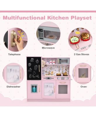 Kids Wooden Pretend Play Kitchen with Blackboard & Accessories