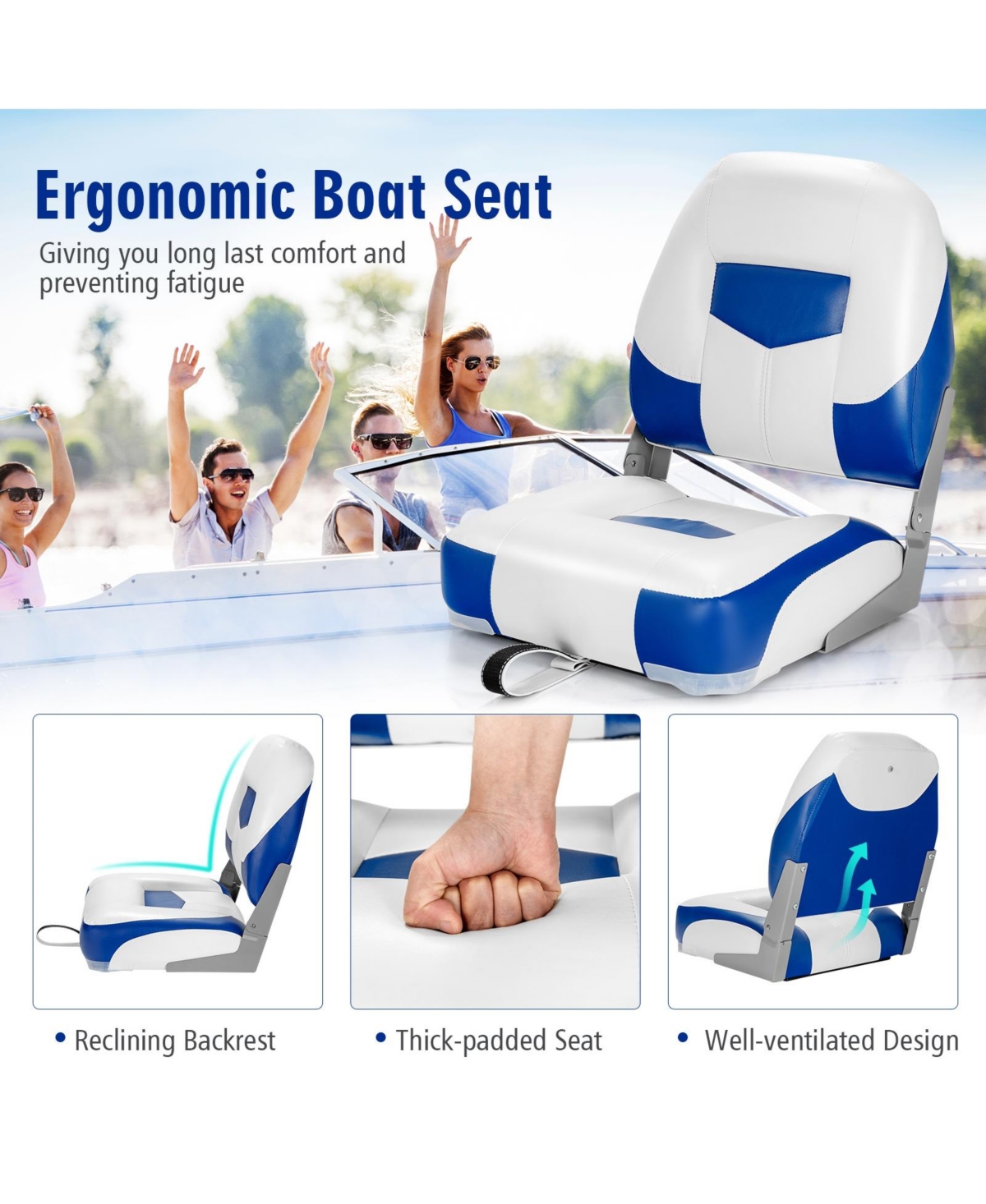 Sugift Set of 2 Folding Low Back Fishing Boat Seat with Stainless Steel Screws