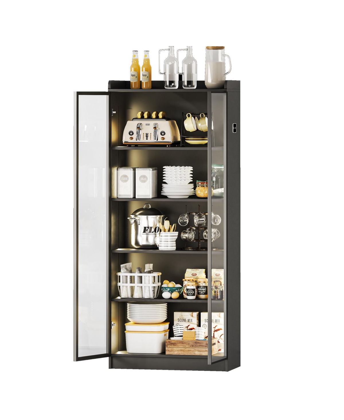 Vlsrka Wine Bar Storage Cabinet with Led Lights