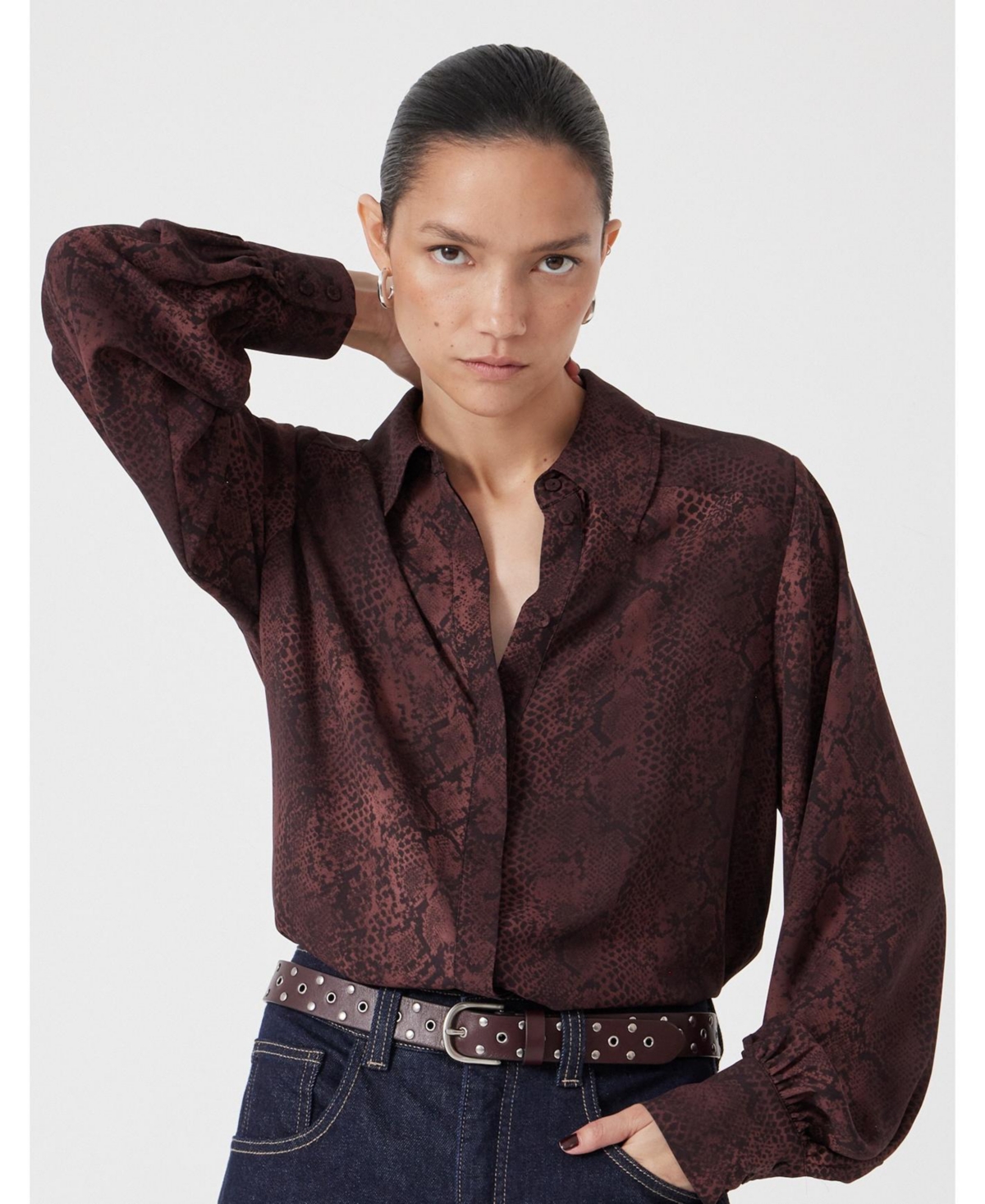 Hush Women's Chiffon Printed Long Sleeve Shirt