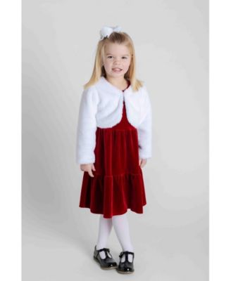 Toddler Girls Dresses Stretch Velvet Dress With Tulip Sleeves