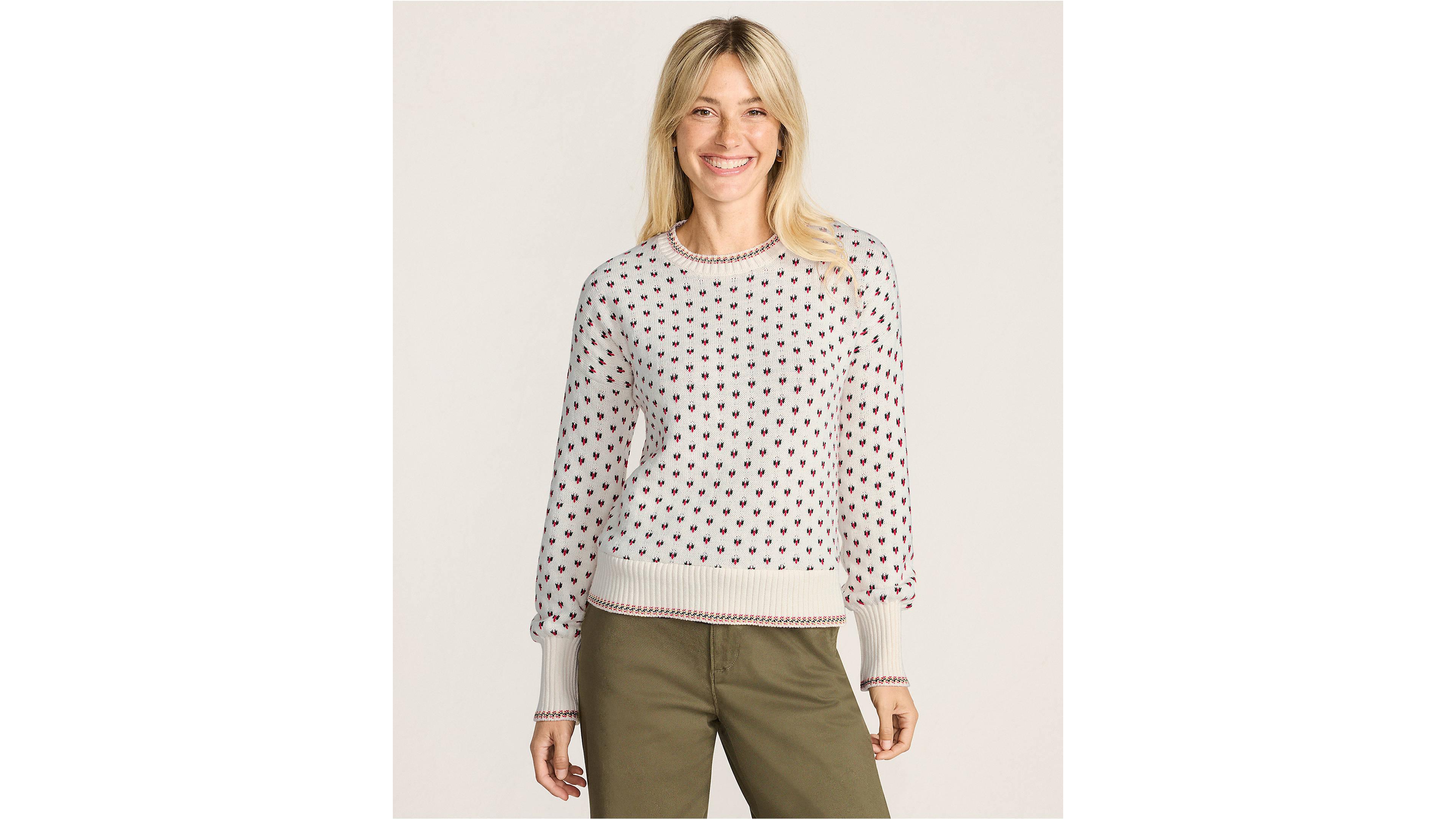 Lands' End Women's Drifter All Over Jacquard Jersey Crew Neck Sweater