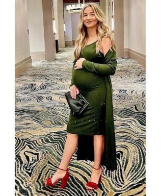 Maternity Olive Ribbed Cardigan 2 Piece Set