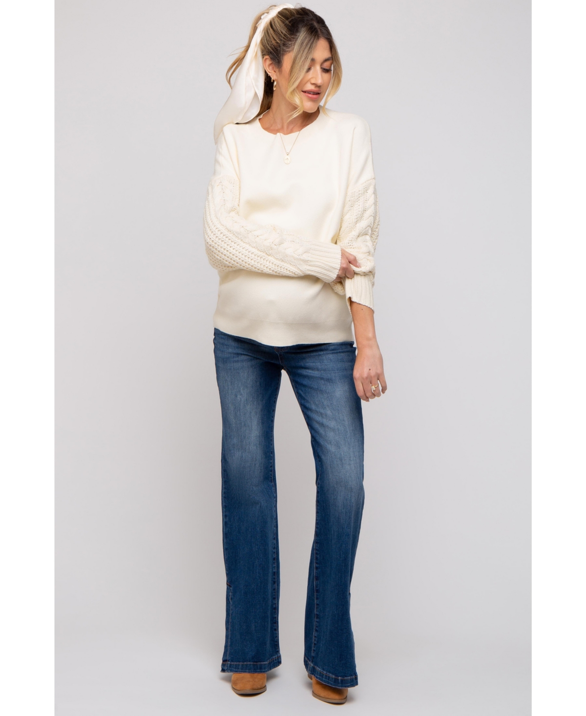 Pinkblush Maternity Cream Cable Knit Sleeve Sweater