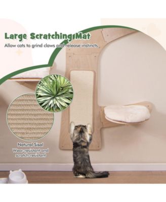 Wall-Mounted Cat Tower with Hammock Platforms and Sisal Scratching Mat