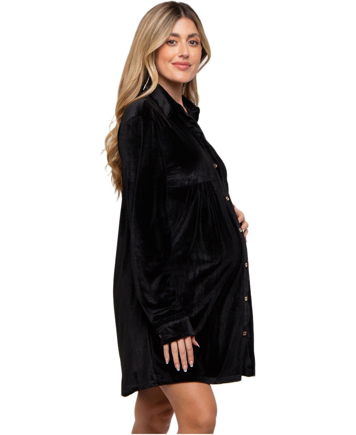 Women's Black Velvet Button Down Dress