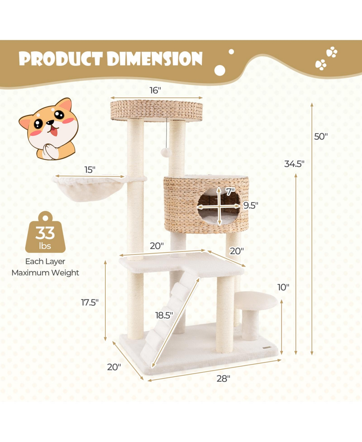 Skonyon Modern Cat Tree for Indoor Cats with Cattail Fluff Condo and Top Perch
