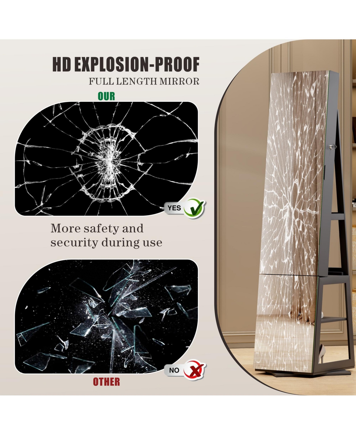 Vlsrka 3-in-1 Jewelry Armoire With Full-length Mirror And Storage Shelves