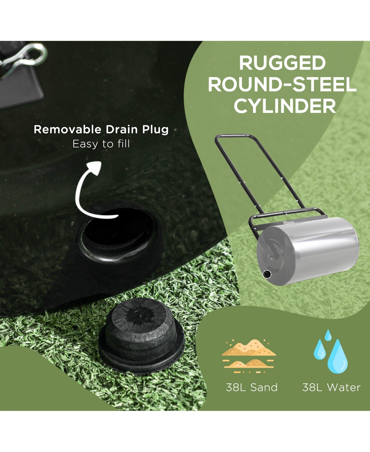 Outsunny Push/Tow Lawn Roller, Yard Roller for Flattening Sod,