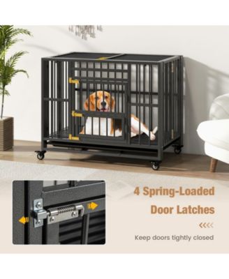 Foldable Heavy-Duty Metal Dog Cage Chew-proof Dog Crate with Lockable Universal Wheels