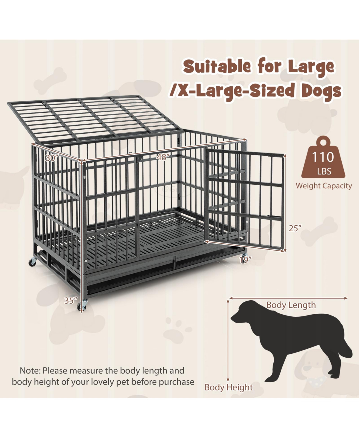 Sugift 48 Inch Foldable Heavy-Duty Metal Dog Cage with Lockable Rolling Casters and Tray-48 inches