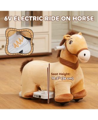 6V Electric Ride on Horse with Music Forward, PU Wheels,