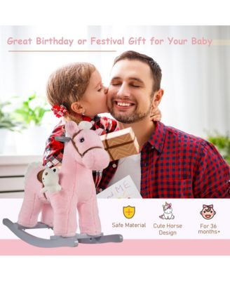 Kids Plush Ride-On Rocking Horse Toy Chair w/ Soft Plush Toy