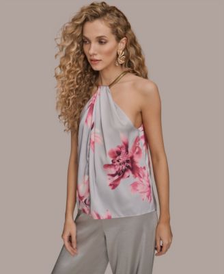 Women's Printed Twist Neck Coil Halter Top