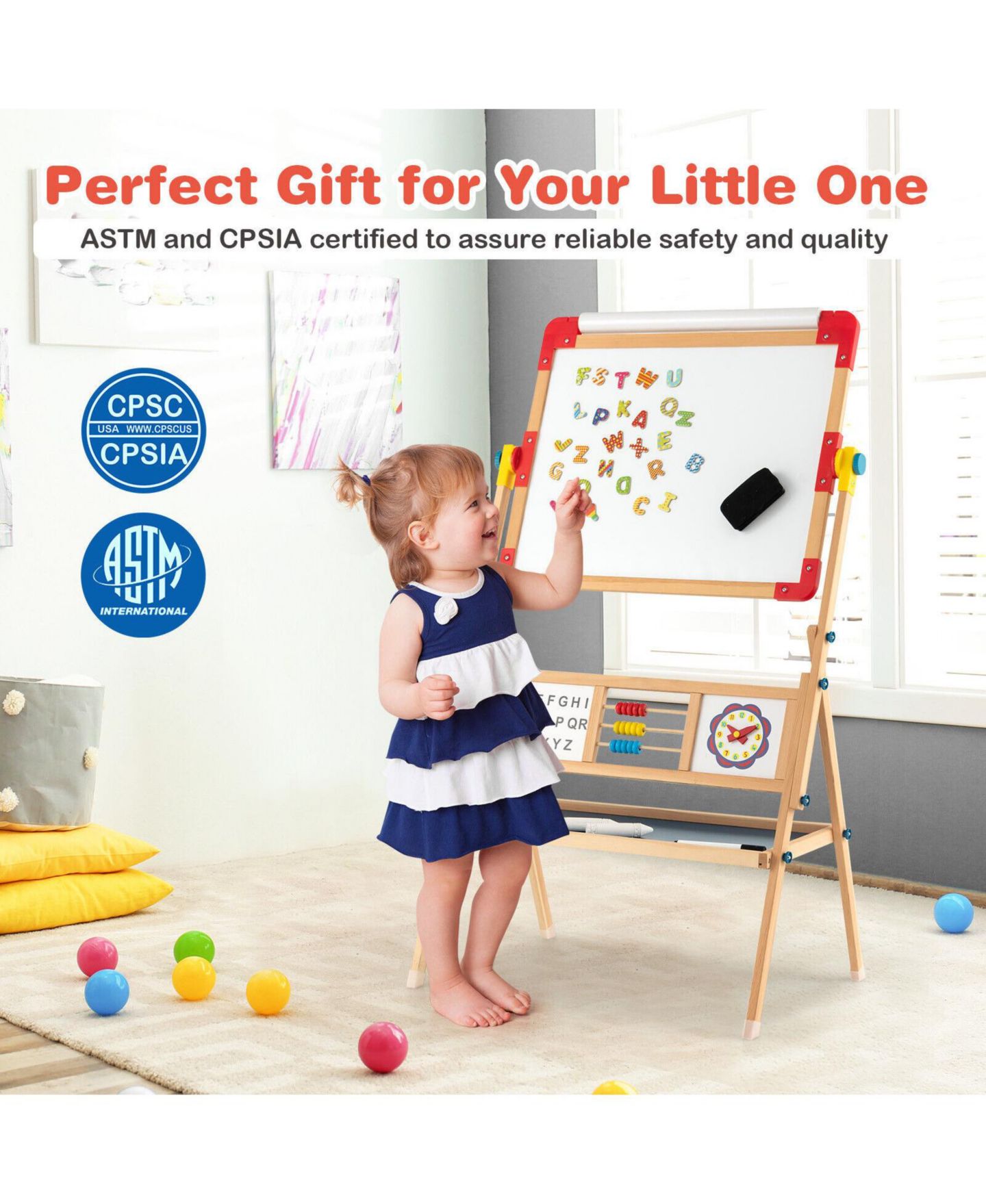 Детская игрушка SUGIFT 3-in-1 Wooden Adjustable Art Easel with Drawing Paper Roll, Ages 3+, цвет: Коричневый — фото 3