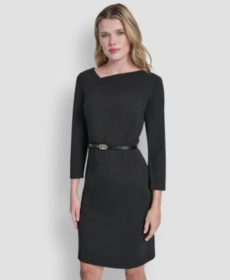 Women's 3/4 Sleeve Asymmetric Neck Sheath Dress